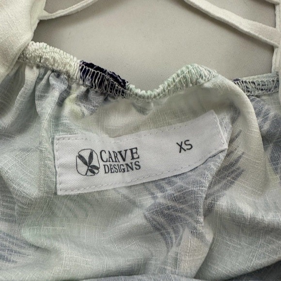 Carve Designs Tropical Leaf Print Shift Dress Size XS Blue Green Pockets Strappy - Picture 6 of 11